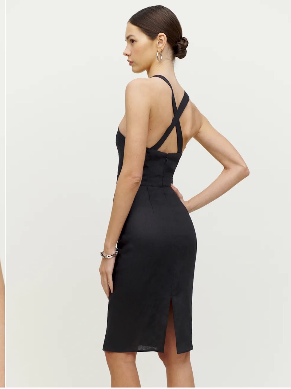 Reformation Black Linen Blend Dress with Zip Detail